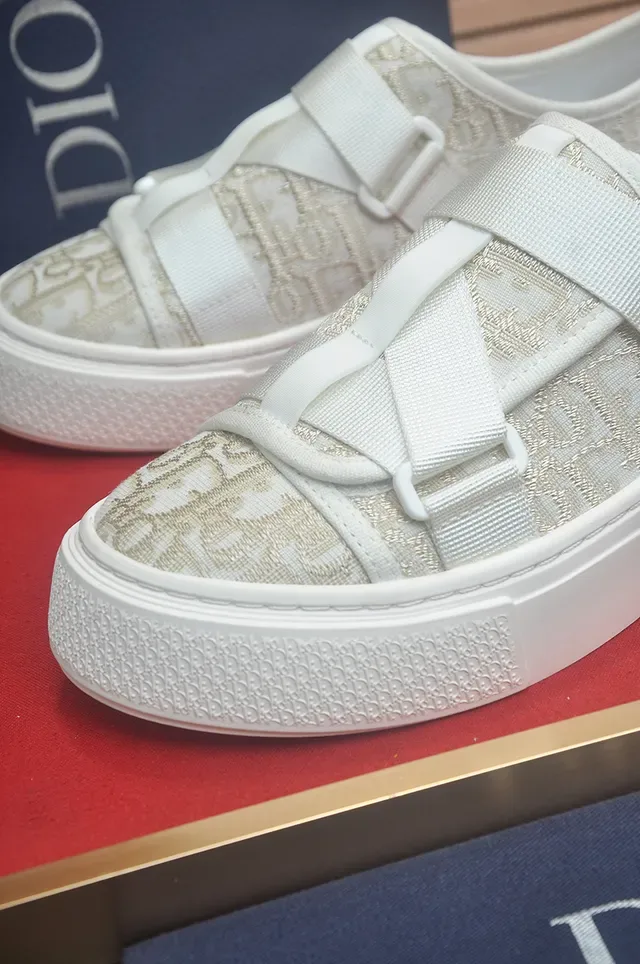 Dior Blanc Beige Sans Lacets Slip-On Monogrammé Tissu Haut Lifestyle Sneakers 2