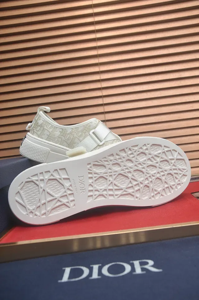 Dior Blanc Beige Sans Lacets Slip-On Monogrammé Tissu Haut Lifestyle Sneakers 3