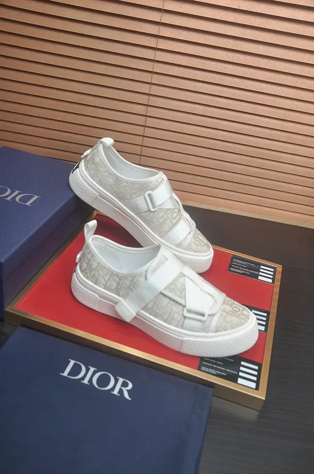 Dior Blanc Beige Sans Lacets Slip-On Monogrammé Tissu Haut Lifestyle Sneakers 4