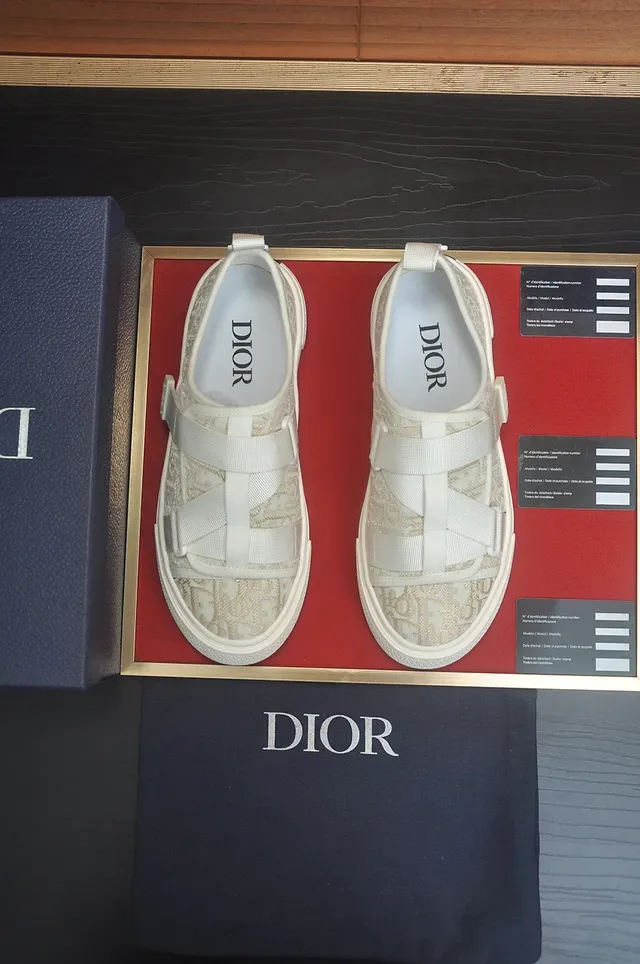 Dior Blanc Beige Sans Lacets Slip-On Monogrammé Tissu Haut Lifestyle Sneakers 5