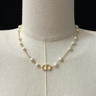 Dior White Gold Pearl Strand Chain Necklace