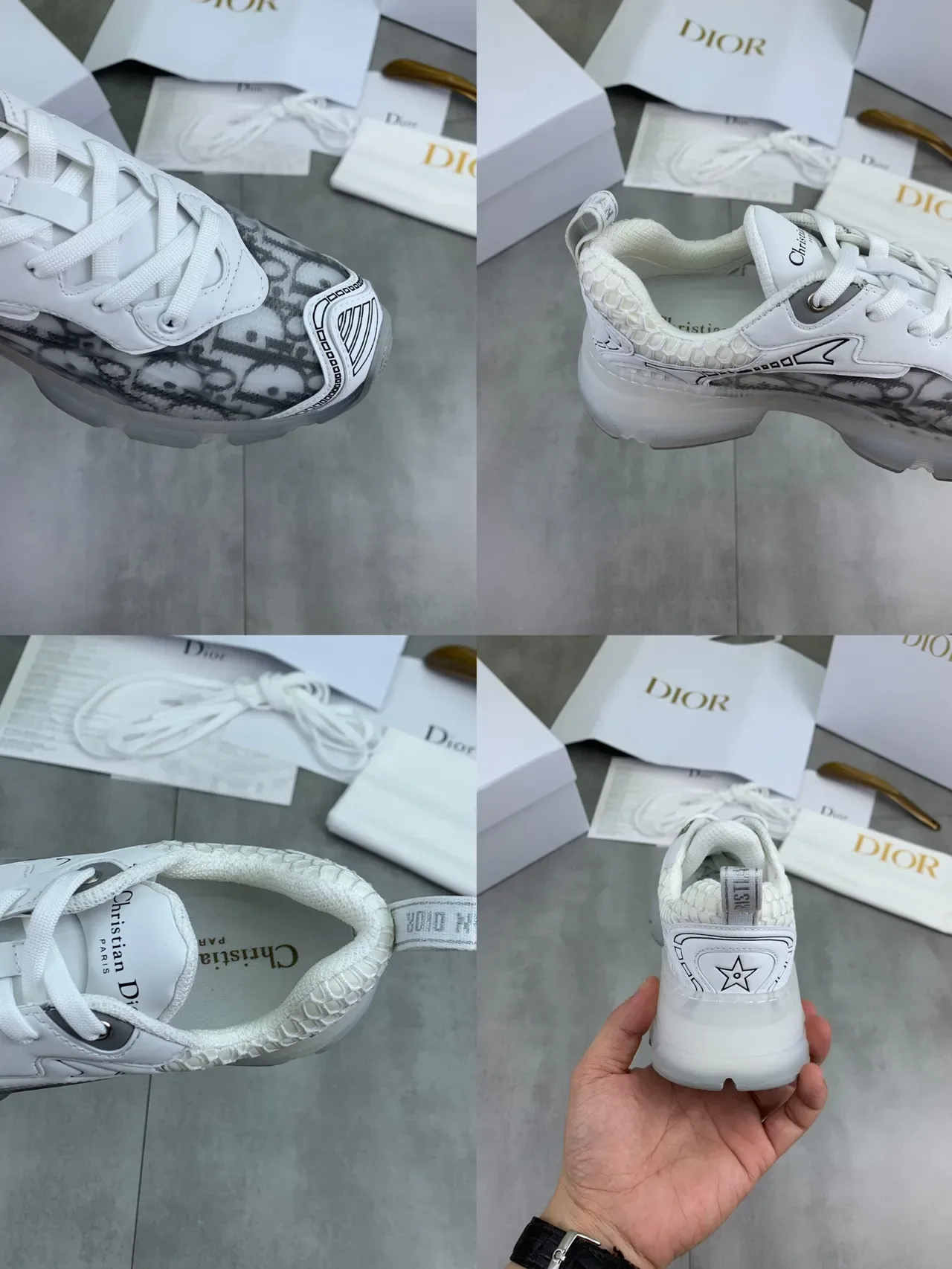 Dior White Gray Monogram-Print Overlay Translucent Midsole Window Chunky Sneakers 2
