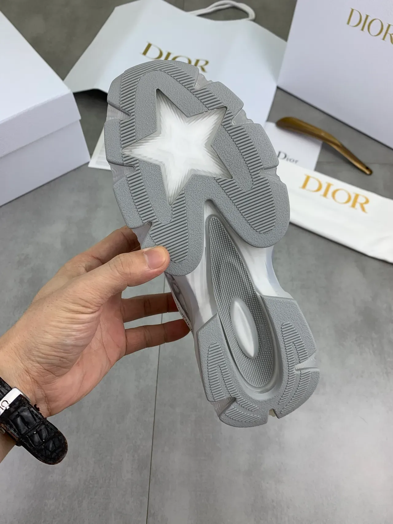 Dior White Gray Monogram-Print Overlay Translucent Midsole Window Chunky Sneakers 3