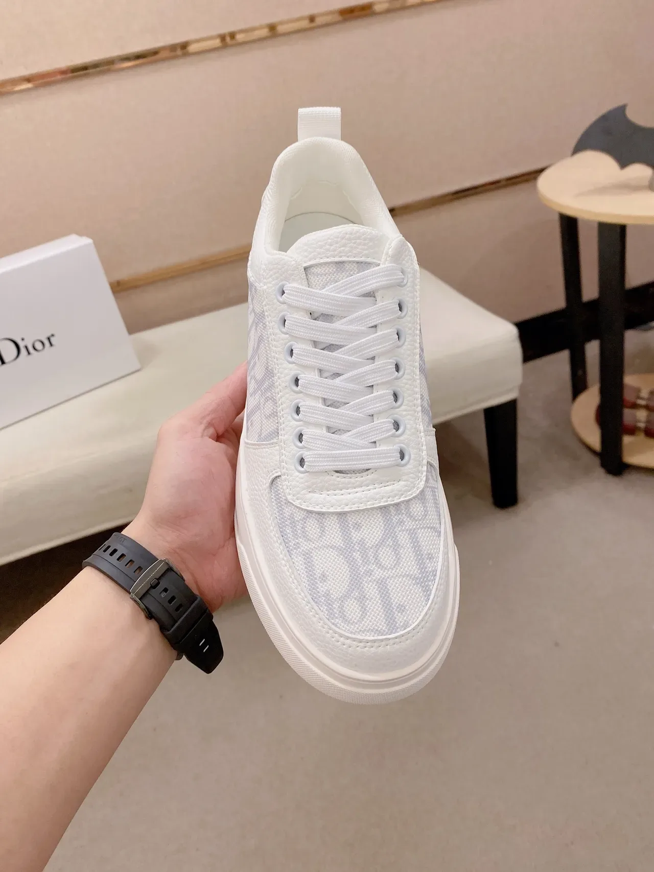 Dior White Gray Monogrammed Textile Textured Leather Overlays Chunky Sneakers 5