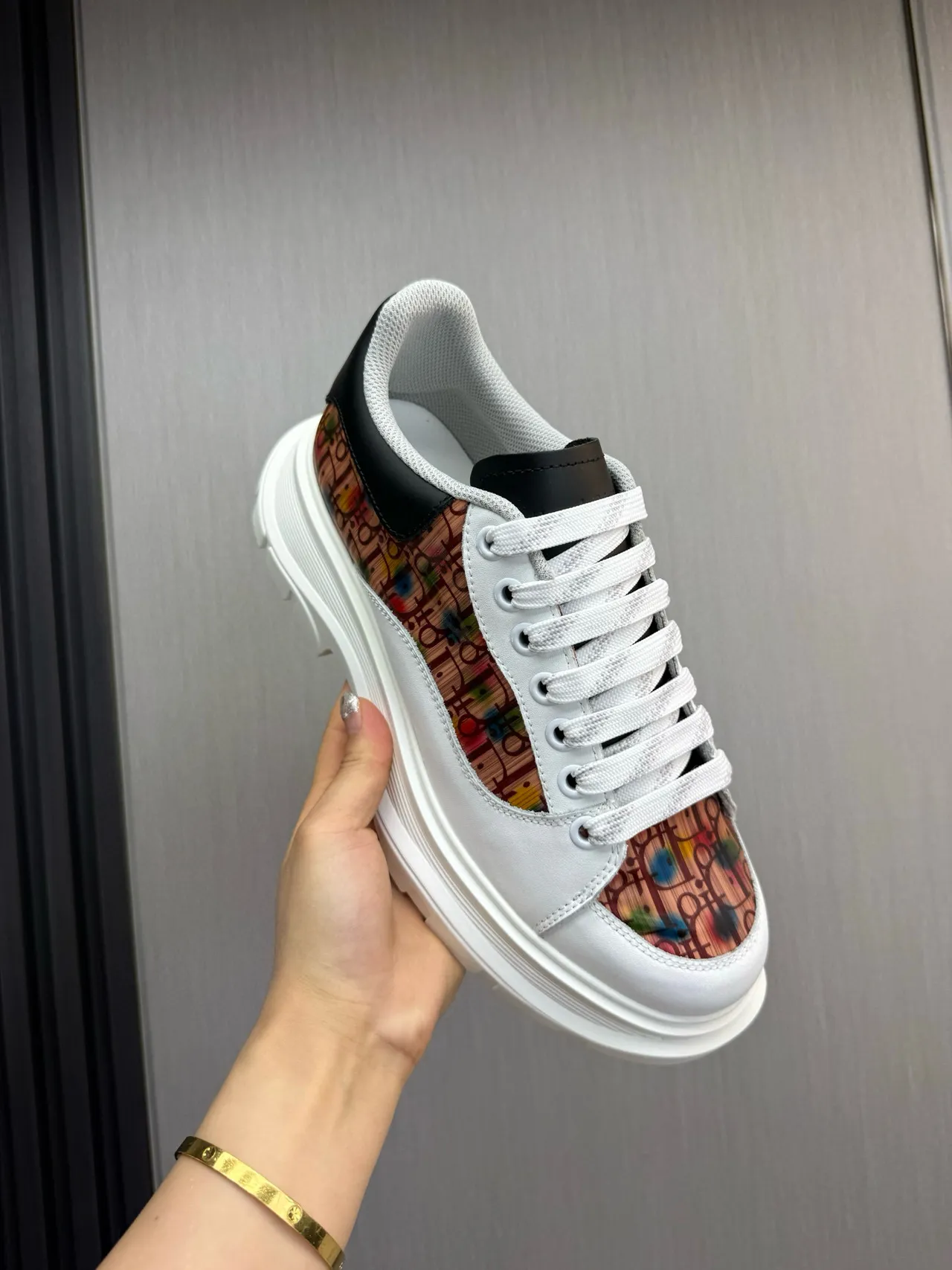 Dior White Multicolor Sole Oblique Monogram Panel Chunky Sneakers 7