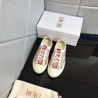 Dior White Red Canvas Upper Oblique Print Lifestyle Sneakers