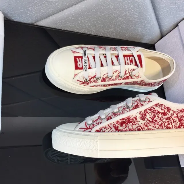 Dior White Red Canvas Upper Oblique Print Lifestyle Sneakers 8