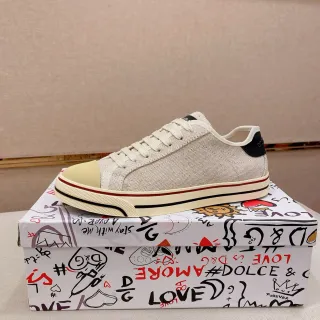 Dolce & Gabbana Beige Yellow Canvas Upper Contrast Toe Cap Lifestyle Sneakers