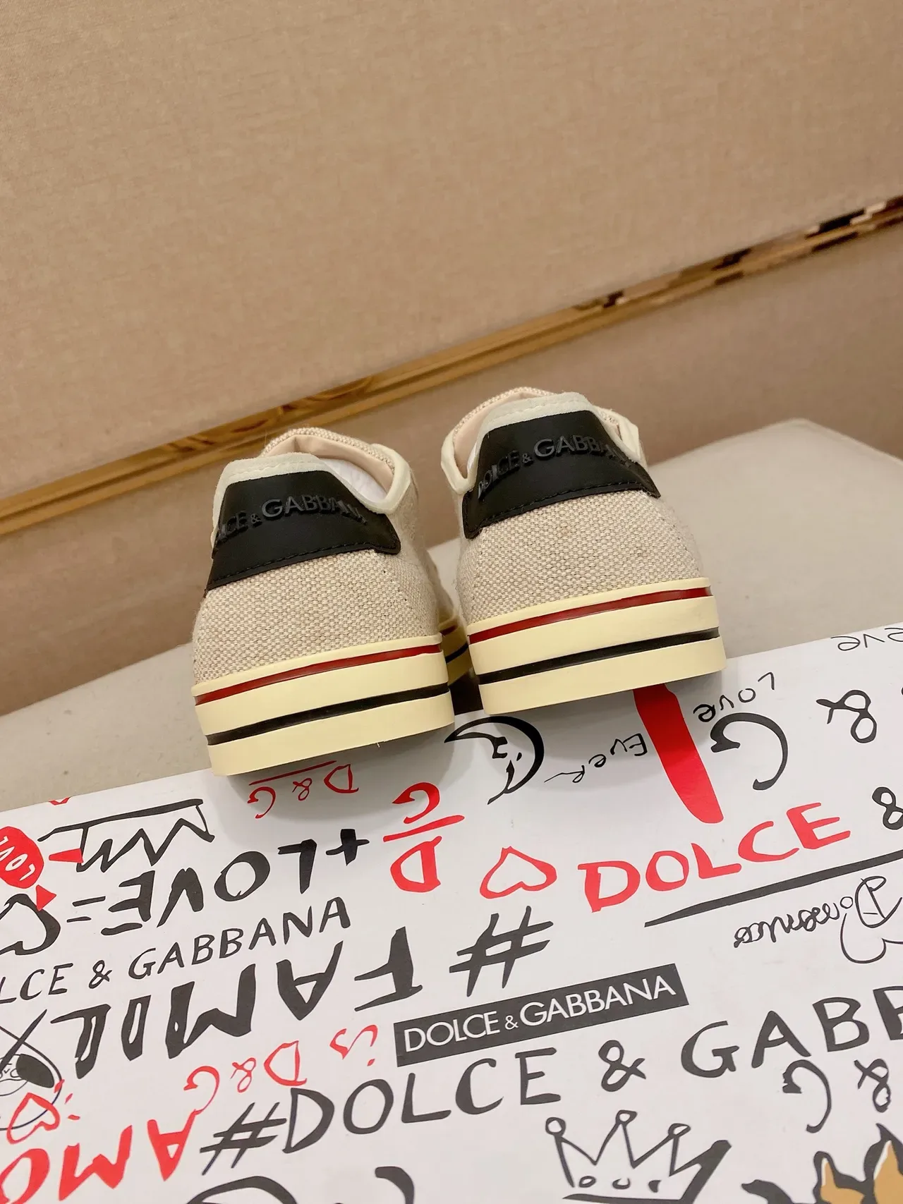 Dolce & Gabbana Beige Jaune Toile Supérieure Contraste Capote Orteil Lifestyle Sneakers 3