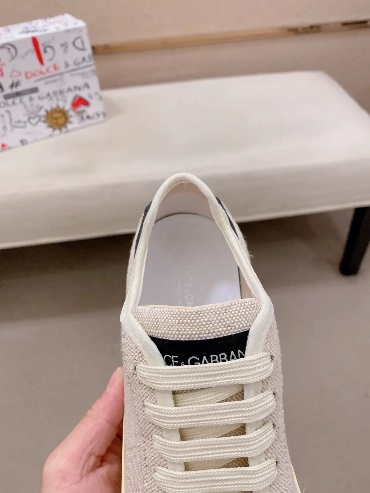 Dolce & Gabbana Beige Jaune Toile Supérieure Contraste Capote Orteil Lifestyle Sneakers 4