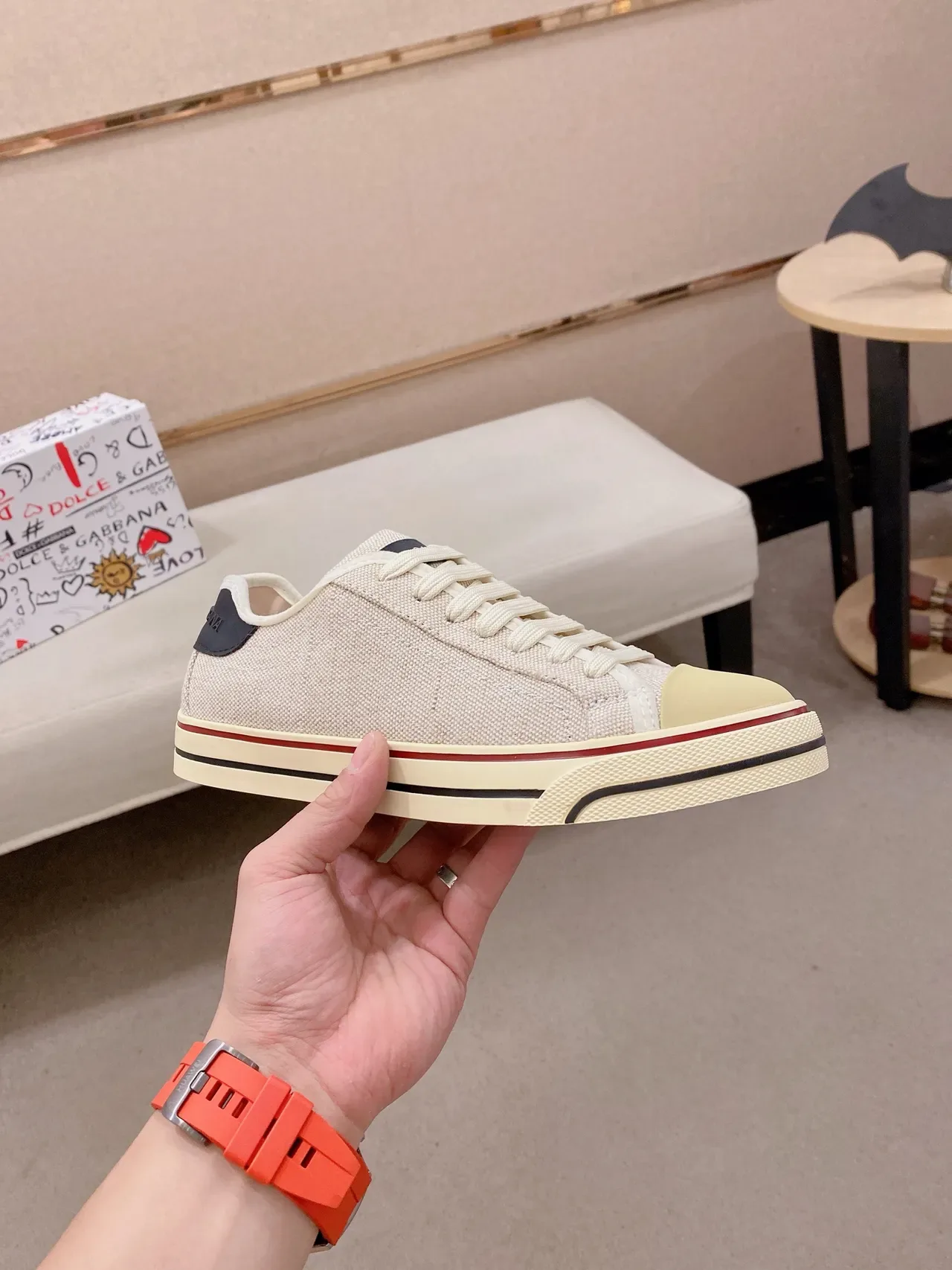 Dolce & Gabbana Beige Jaune Toile Supérieure Contraste Capote Orteil Lifestyle Sneakers 5