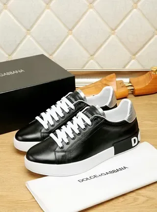 Dolce & Gabbana حذاء أسود جلدي مع كعب أبيض نمط حياة 4