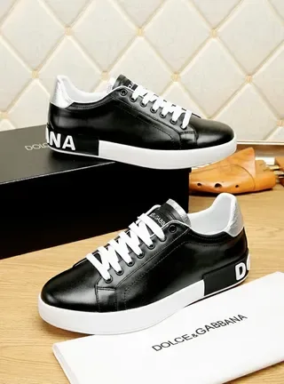 Dolce & Gabbana حذاء أسود جلدي مع كعب أبيض نمط حياة 6
