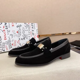 Dolce & Gabbana Black Red Suede Gold-Tone Plaque Buckle Loafer