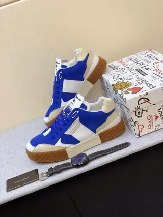 Dolce & Gabbana Azul Branco Bege Solado de Goma Estilo de Vida Tênis 2
