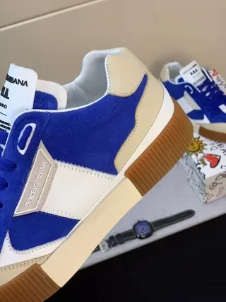 Dolce & Gabbana Azul Branco Bege Solado de Goma Estilo de Vida Tênis 5