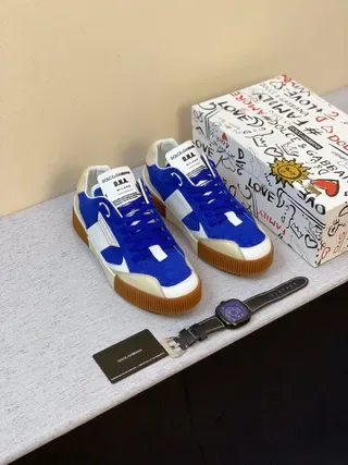 Dolce & Gabbana Azul Branco Bege Solado de Goma Estilo de Vida Tênis 6