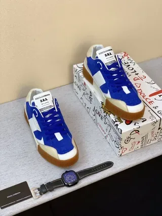 Dolce & Gabbana Azul Branco Bege Solado de Goma Estilo de Vida Tênis 7