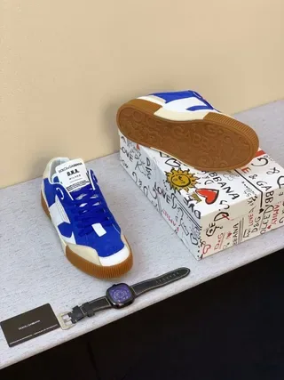 Dolce & Gabbana Azul Branco Bege Solado de Goma Estilo de Vida Tênis 8