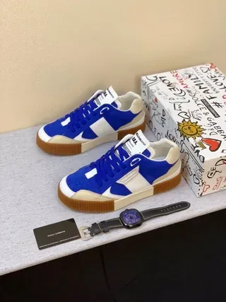 Dolce & Gabbana Azul Branco Bege Solado de Goma Estilo de Vida Tênis 9