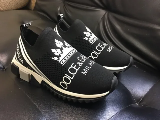 Dolce & Gabbana Portofino Noir Blanc Slip-On Tricot Couronne Impression Logo Style de Vie Sneakers 2