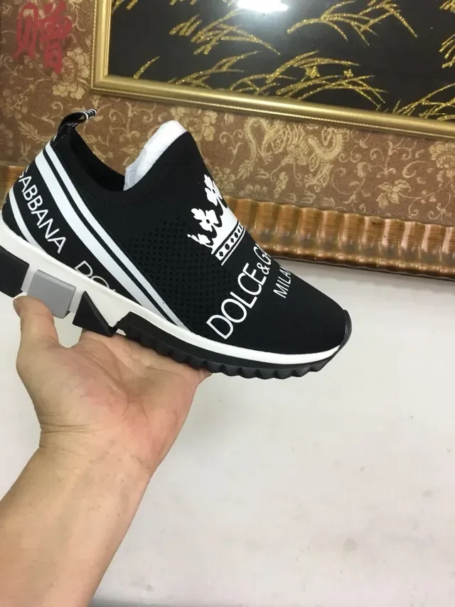 Dolce & Gabbana Portofino Noir Blanc Slip-On Tricot Couronne Impression Logo Style de Vie Sneakers 3