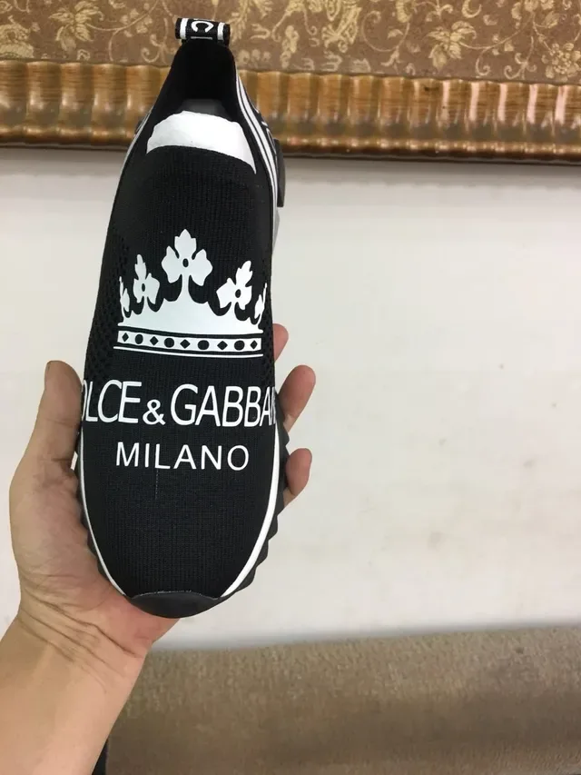 Dolce & Gabbana Portofino Noir Blanc Slip-On Tricot Couronne Impression Logo Style de Vie Sneakers 5