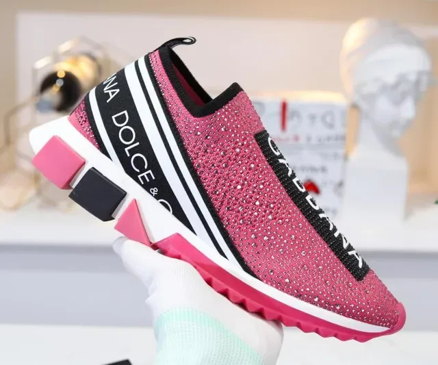 Dolce & Gabbana Speed Trainer sneakers lifestyle en maille rose pailleté slip-on 4