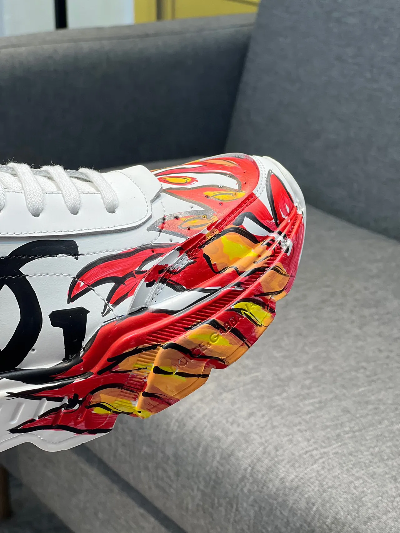 Dolce & Gabbana White Red Graffiti-Print Flame Motif Chunky Sneakers 3