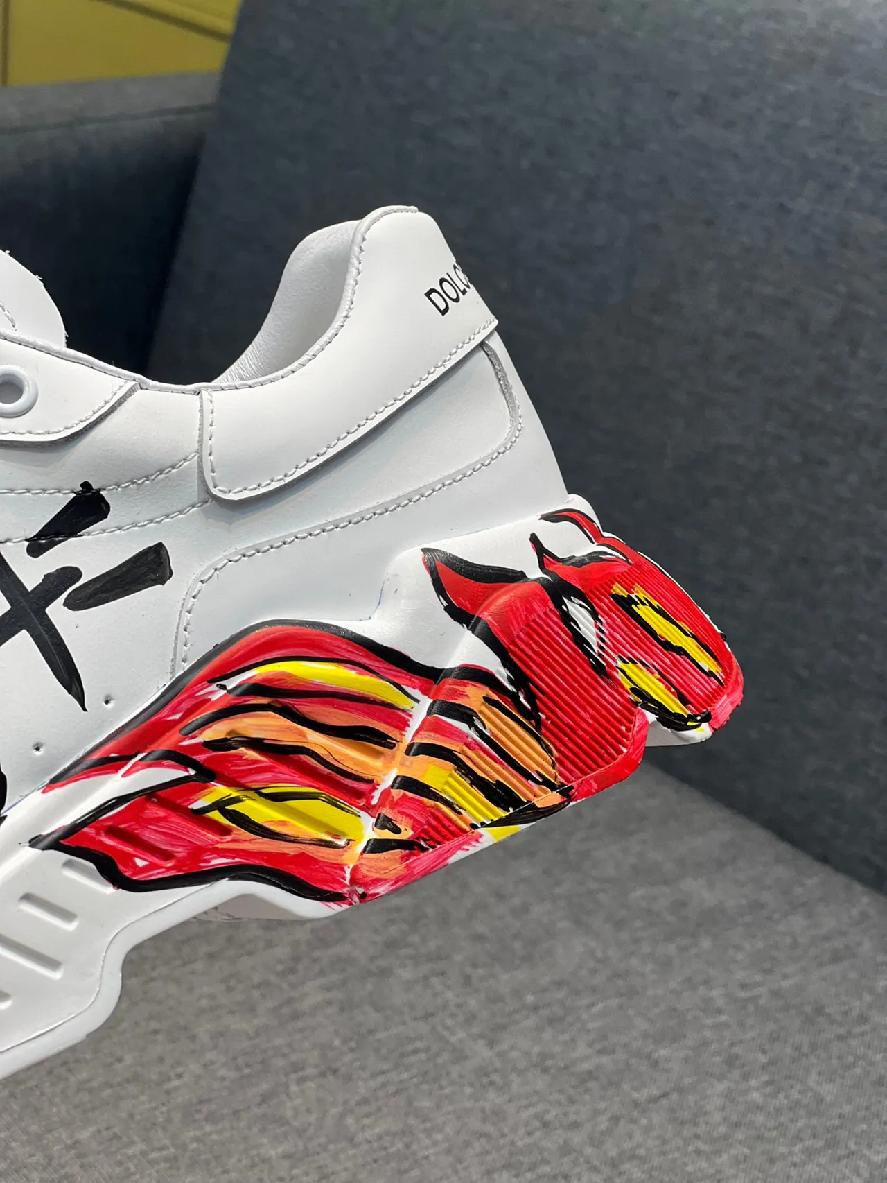 Dolce & Gabbana White Red Graffiti-Print Flame Motif Chunky Sneakers 8