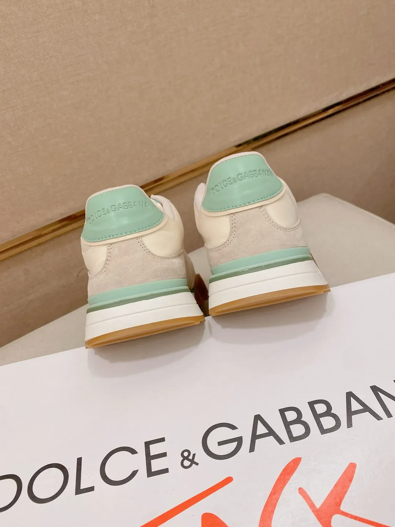 Dolce & Gabbana Beige Green Logo-Accented Suede-and-Textile Upper Sneakers 3