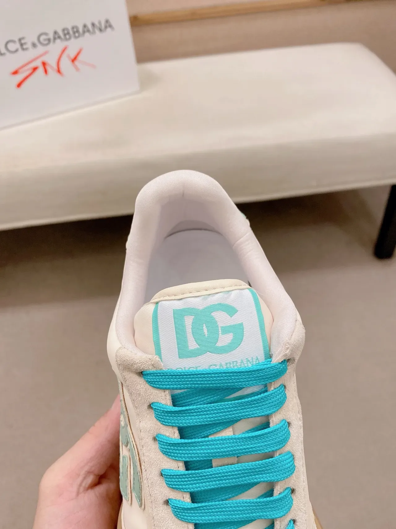 Dolce & Gabbana Beige Green Logo-Accented Suede-and-Textile Upper Sneakers 4