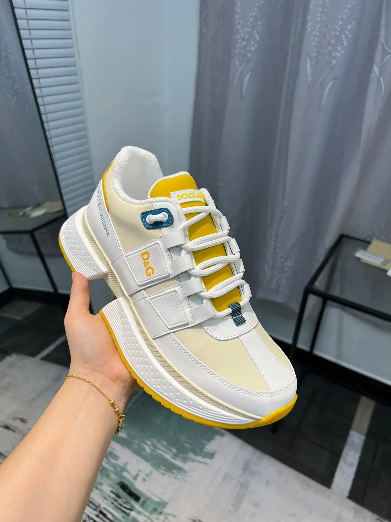 Dolce & Gabbana Beige Yellow Chunky Platform Sole Multi-Strap Overlay Sneakers 6