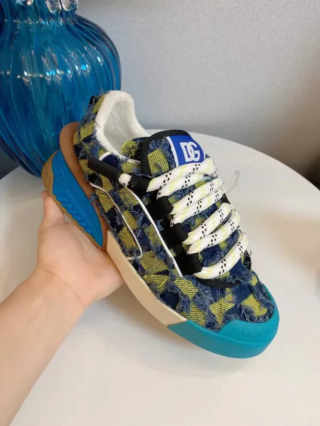 Dolce & Gabbana Blue Multicolor Denim-Plaid Upper Sculpted Multi-Color Sole Lifestyle Sneakers 5
