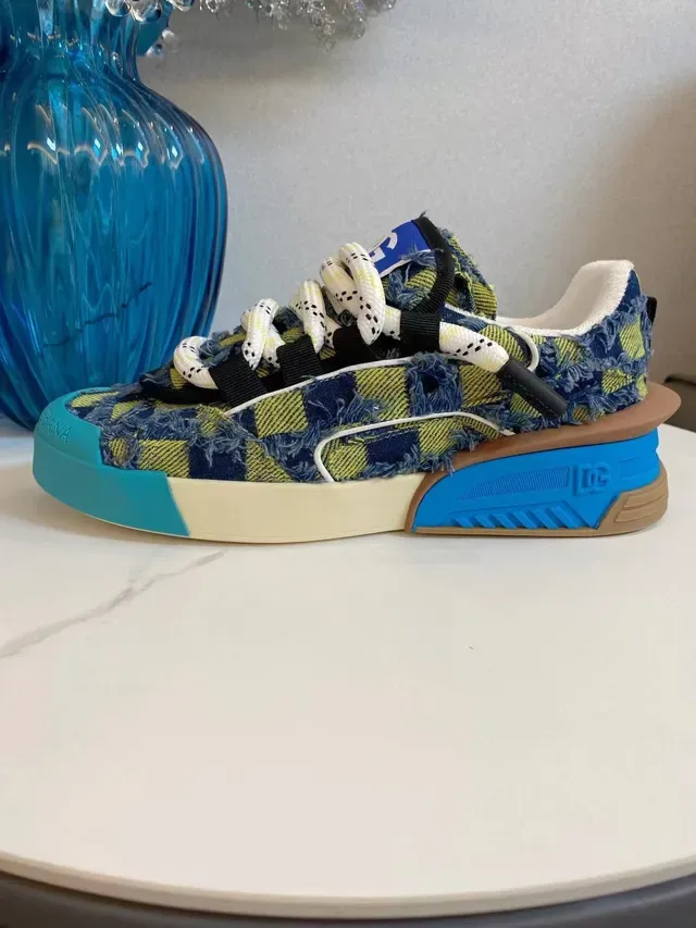 Dolce & Gabbana Blue Multicolor Denim-Plaid Upper Sculpted Multi-Color Sole Lifestyle Sneakers 6
