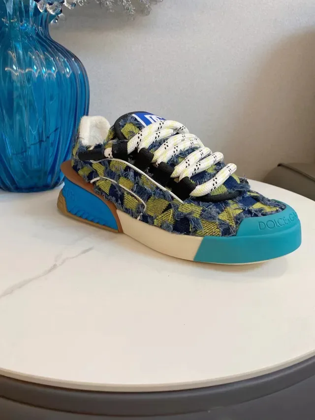 Dolce & Gabbana Blue Multicolor Denim-Plaid Upper Sculpted Multi-Color Sole Lifestyle Sneakers 8