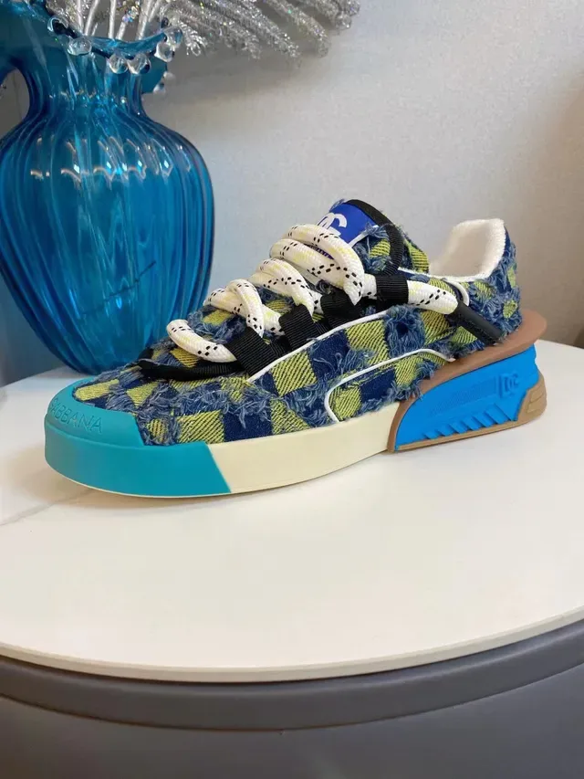 Dolce & Gabbana Blue Multicolor Denim-Plaid Upper Sculpted Multi-Color Sole Lifestyle Sneakers 9