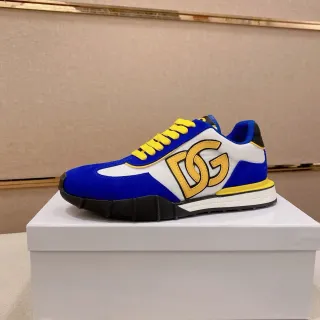 Dolce & Gabbana Blue Yellow Color-Blocked Suede-and-Leather Upper Lifestyle Sneakers