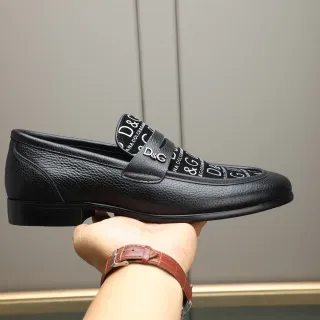 Dolce & Gabbana Logo-Print Pebbled Leather Penny Loafer