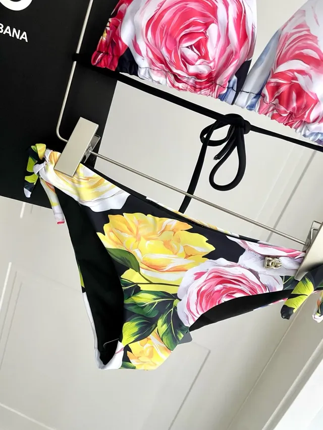 Dolce & Gabbana Multicolor Black Halter-Neck Top Tie-Side Bottoms Swimwear 3