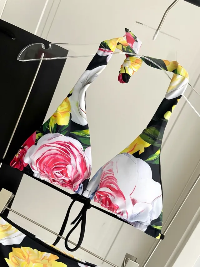 Dolce & Gabbana Multicolor Black Halter-Neck Top Tie-Side Bottoms Swimwear 4
