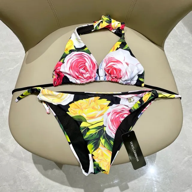 Dolce & Gabbana Multicolor Black Halter-Neck Top Tie-Side Bottoms Swimwear 15