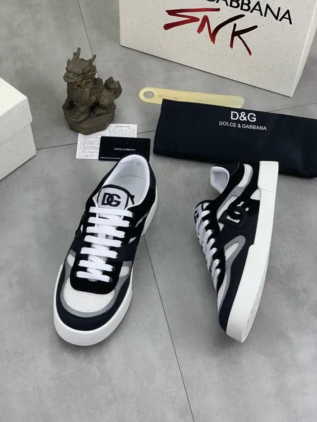 Dolce & Gabbana NS1 Noir et Blanc Solaire Plateforme Panneaux Maille et Daim Sneakers Chunky 5