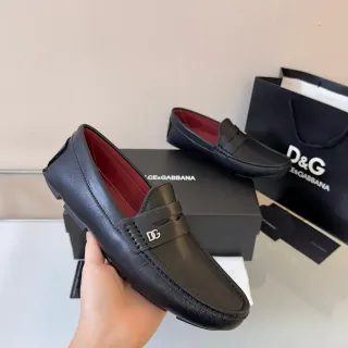 Dolce & Gabbana Portofino Black Leather DG Logo Loafers