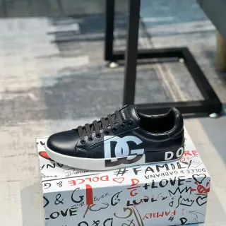 Dolce & Gabbana Portofino Black White Leather Upper Oversized Monogram Lifestyle Sneakers