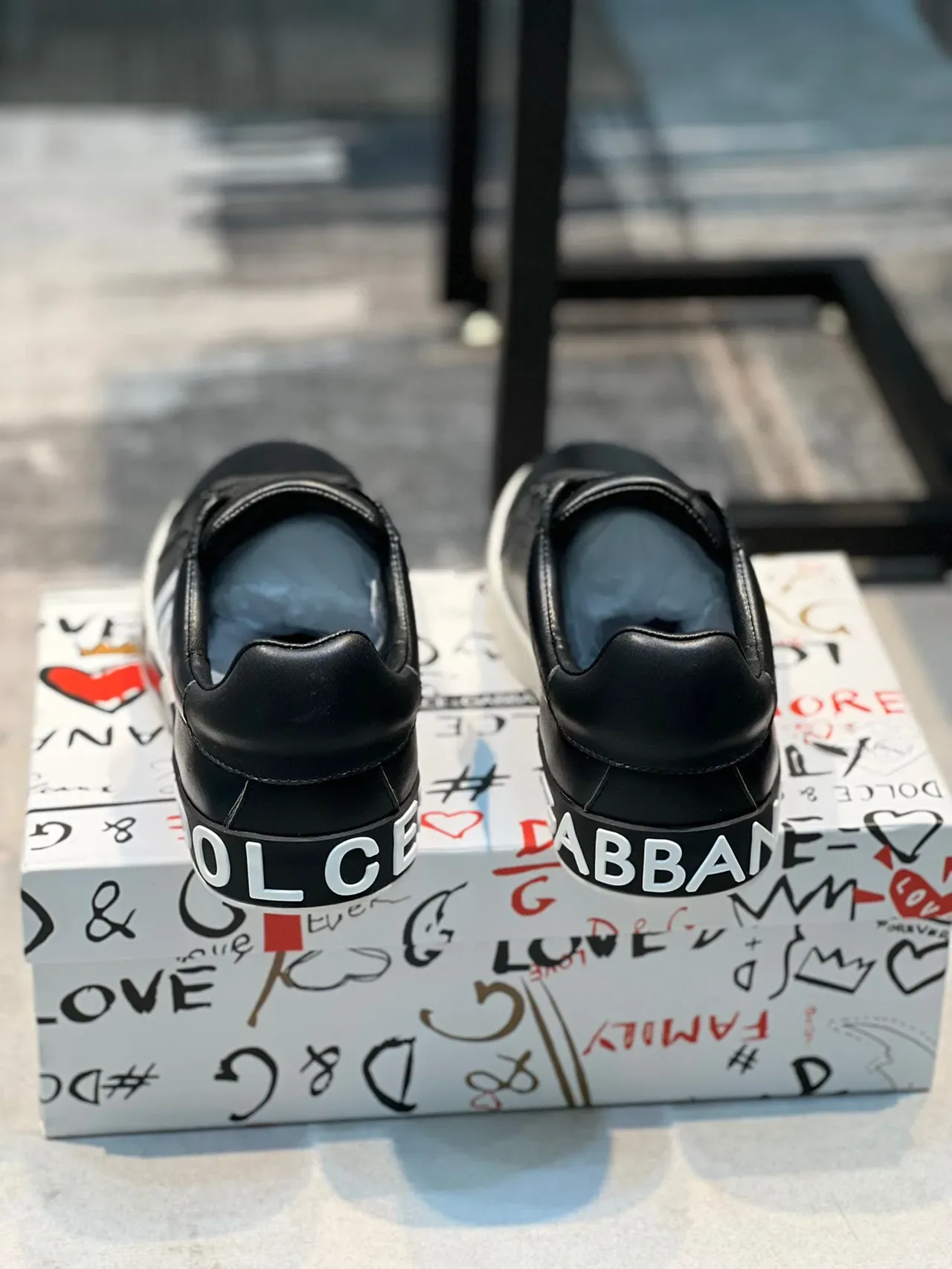Dolce & Gabbana Portofino Black White Leather Upper Oversized Monogram Lifestyle Sneakers 2