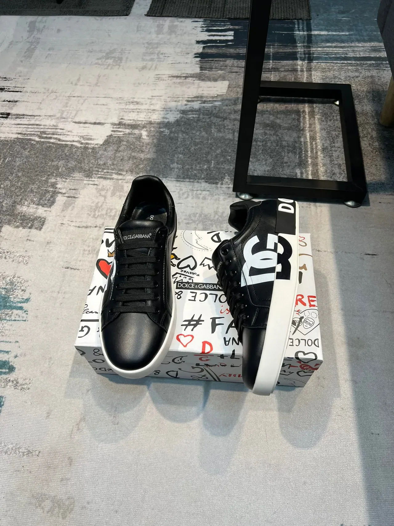 Dolce & Gabbana Portofino Black White Leather Upper Oversized Monogram Lifestyle Sneakers 5