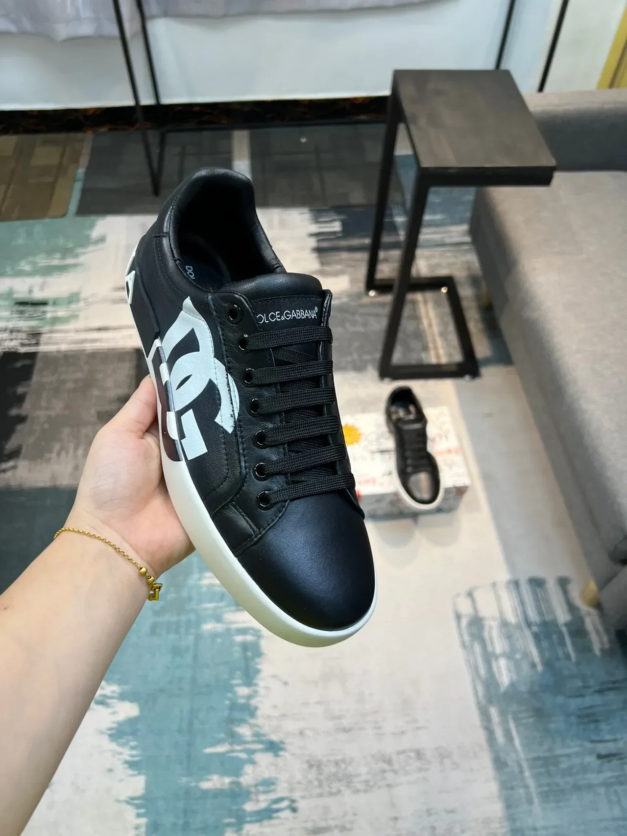 Dolce & Gabbana Portofino Black White Leather Upper Oversized Monogram Lifestyle Sneakers 6