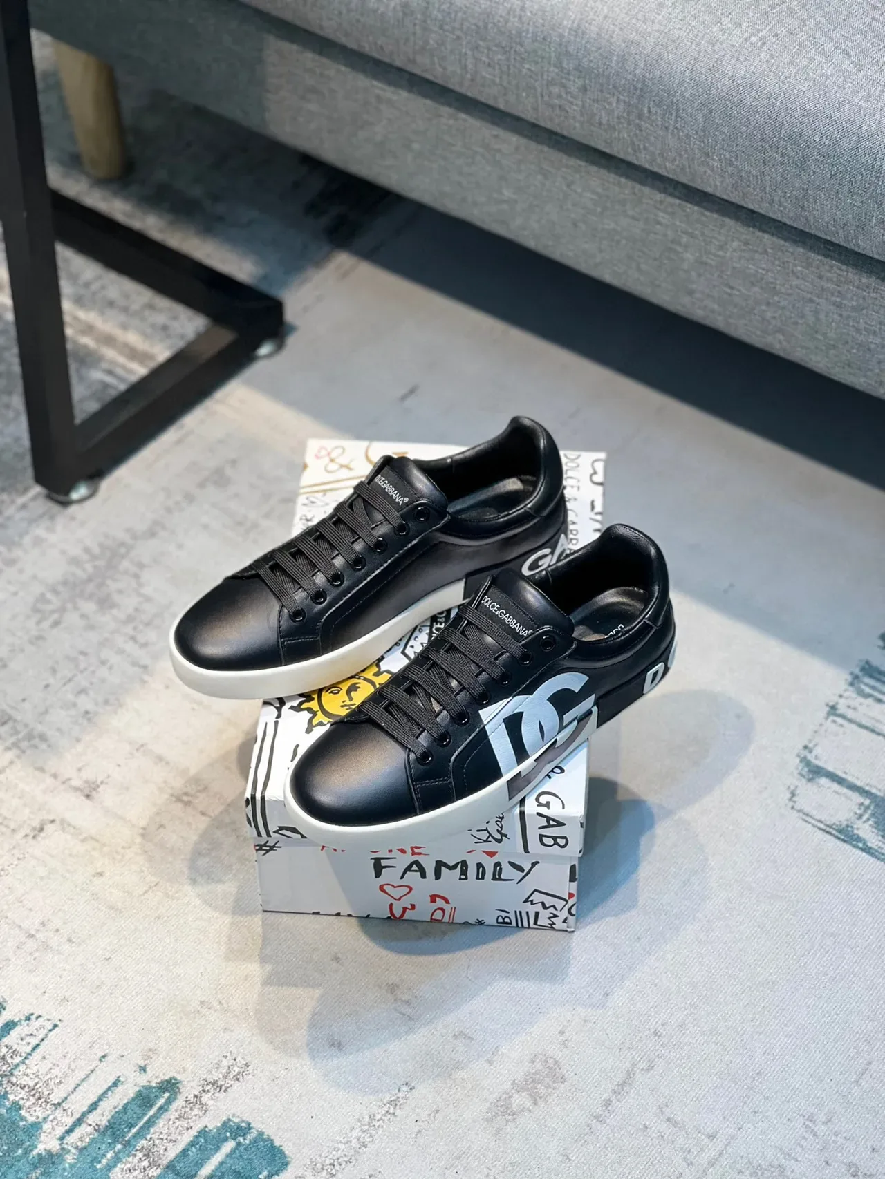 Dolce & Gabbana Portofino Black White Leather Upper Oversized Monogram Lifestyle Sneakers 7