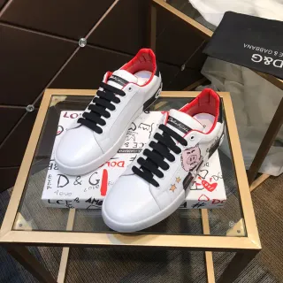 Dolce & Gabbana Portofino 白红皮革低帮黑色鞋带生活方式运动鞋